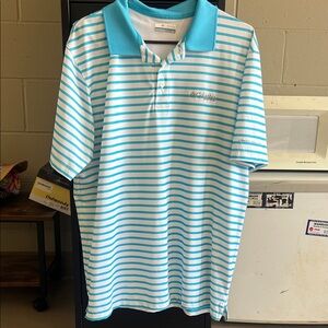 Columbia White & Turquoise Striped Polo Shirt